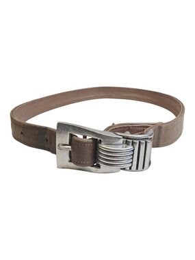 Fahrenheit Women's Fiote Deco Olive Leather Pewter Buckle Belt S